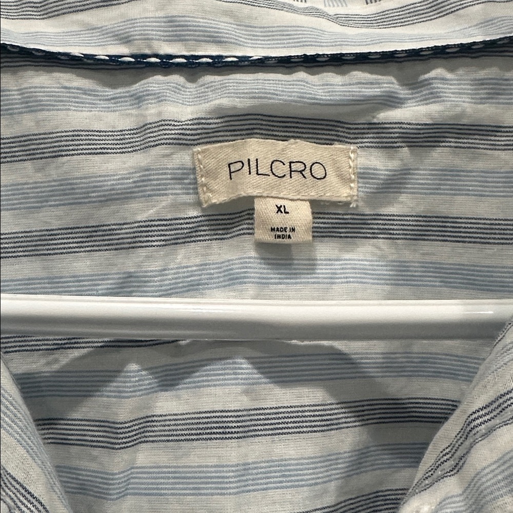 Anthropologie Pilcro batwing cropped stripe Button down blue white  XL ruffle - Picture 7 of 12